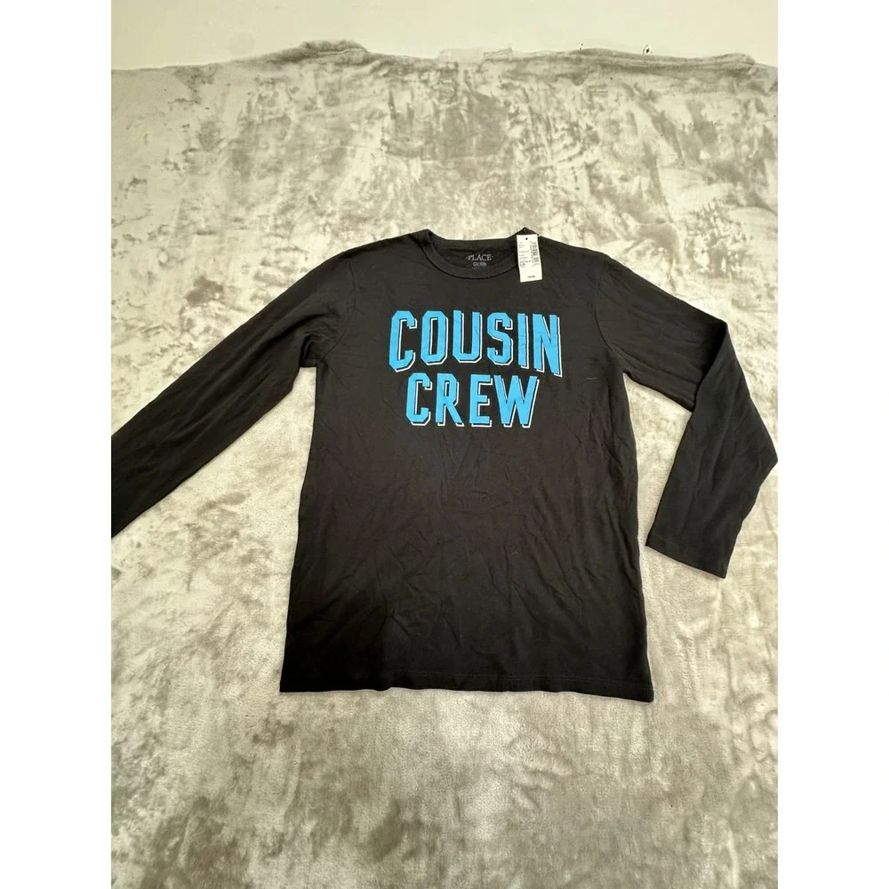 Children's Place Cousin Crew T-Shirt Boys Size Large 10/12 Black Long Sleeve NWT